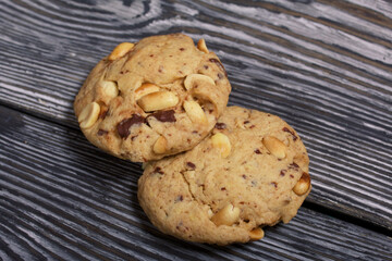 Oatmeal and rice flour cookies. With the addition of peanuts. Made at home.