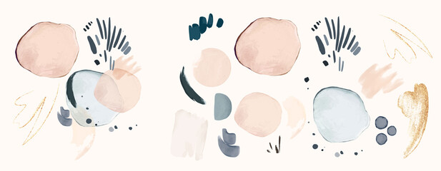 Set abstract shapes, splash gold. watercolor concept.  blue poster, invite. Vector decorative greeting  or invitation design background