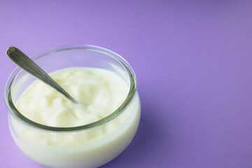Obraz na płótnie Canvas jar of yogurt with a small spoon