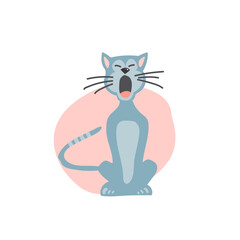 Grey yawning cat.Vector illustration.Isolated vector sign symbol.