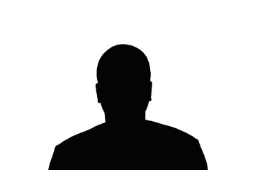 Silhouette of an adult young anonymous man on a white background