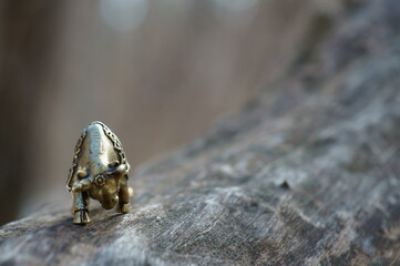 Metal bull figurine close-up. The symbol of 2021.