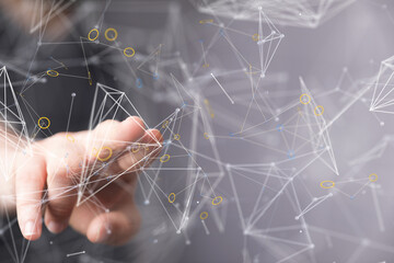 Abstract network of physical devices on the Internet using a network connection with statistics numbers 3d illustration