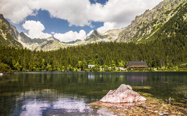 Popradske pleso lake in Slovakia in summer on a sunny day