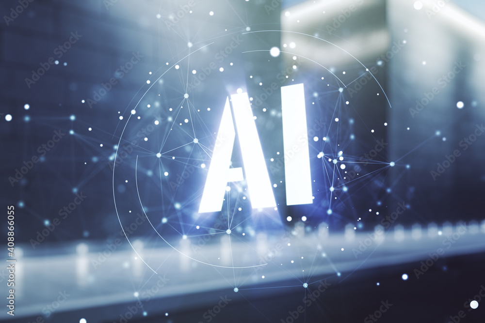 Aufkleber abstract virtual artificial intelligence symbol hologram on blurry modern office building background