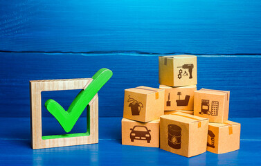 Boxes and green check mark. Free Trade Area and Economic Preferences Agreement. Verification of...