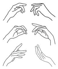 Women's hands. Beautiful graceful silhouettes. Collection. Vector illustration of a set.