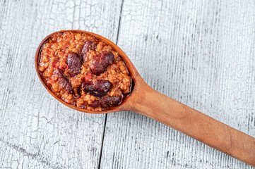 Spoon of chili con carne