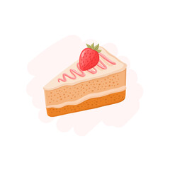 Hand drawn slice of strawberry cake vector illustration,   sweet dessert cheesecake