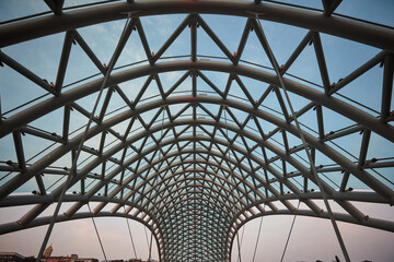 Peace Bridge pedestrian bridge over the Kura river in Tbilisi Georgia 16 September 2017