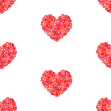 Background from valentines bouquets of red roses in the shape of hearts. Photo collage seamless pattern. for festive design.