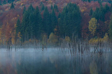 Naklejka na ściany i meble Lake Cuejdel on a cold autumn morning
