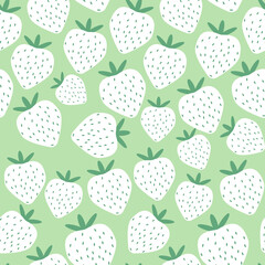 Minimalist strawberry vector pattern. Simple summer berry ornament. Doodle, flat, hand drawn texture for wallpaper.