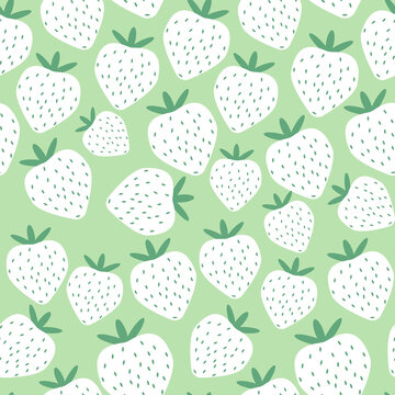 Minimalist strawberry vector pattern. Simple summer berry ornament. Doodle, flat, hand drawn texture for wallpaper. © OlgaKlyushina