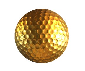 3D Render of Gold Golf Ball isolated on white.