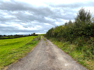 Dirt track road, leading away from, Thornham Lane, Royton, Rochdale, UK