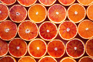 Pattern of sliced oranges prepared for juice making