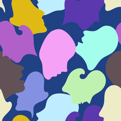 Vector seamless pattern with  female faces. Trendy design
