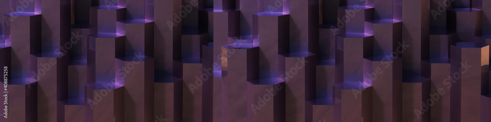 Poster purple hexagon pattern backdrop background. 3d rendering.