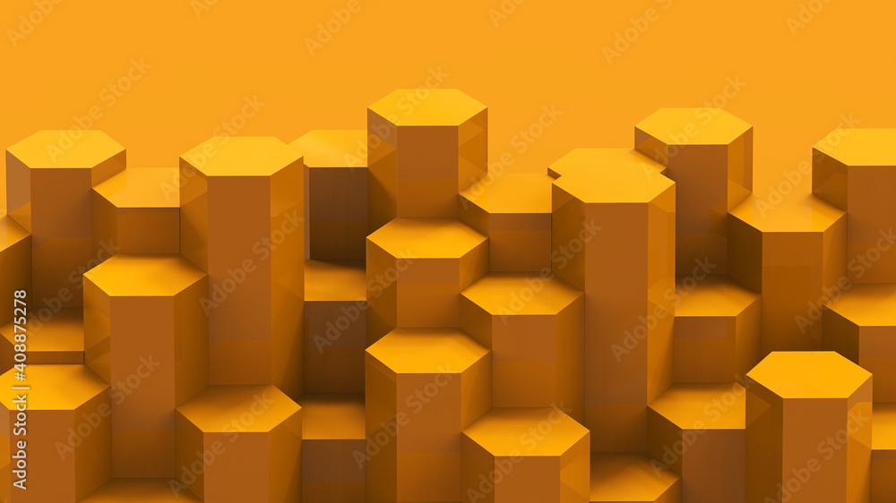 Poster yellow hexagon pattern backdrop background. 3d rendering.