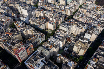 Buildings are seen from above. Copacabana neighborhood, city of Rio de Janeiro, Brazil.