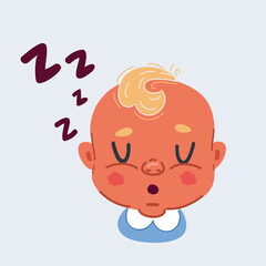 Vector illustration of cute baby sleeping face on white backround.