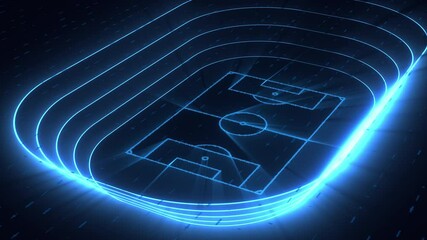 soccer intro, opener animation, soccer stadium with holographic and glow effects (3d render)