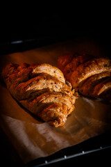 croissants in the oven close up. homemade sweets