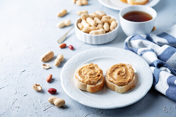 Peanut butter sandwiches on a plate
