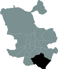 Black location map of Madrilenian Villa de Vallecas neighborhood inside gray map of Madrid, Spain