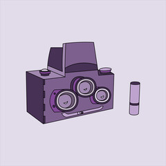 vintage camera with three lenses purple