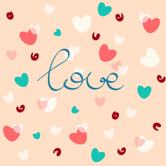 Valentines day love card with hearts in beige background.