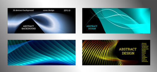 Cover designs set. Stripes with colored metallic sheen, gradient. Creative background, wallpaper, magazine cover. EPS vector