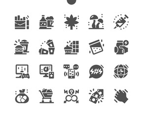 Bad habits. Unhealthy lifestyle. Smoking, hallucinogenic mushrooms, alcohol and drugs. Promiscuous sexual relations. Games of chance. Vector Solid Icons. Simple Pictogram