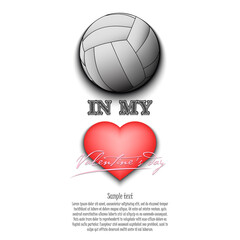 Fototapeta premium Volleyball in my heart. Happy Valentines Day. Design pattern on the volleyball theme for greeting card, logo, emblem, banner, poster, flyer, badges, t-shirt. Vector illustration