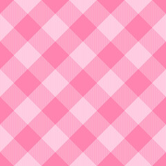 Diagonal tartan Valentines day plaid. Scottish pattern in pink and white cage. Scottish cage. Traditional Scottish checkered background. Seamless fabric texture. Vector illustration