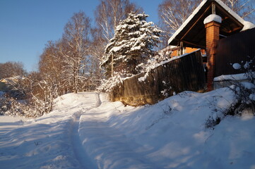 russian winter in the village