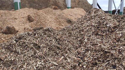 Alternative fuel, ecological fuel, biofuel Wood sawdust, sawdust close-up background. Sawdust...