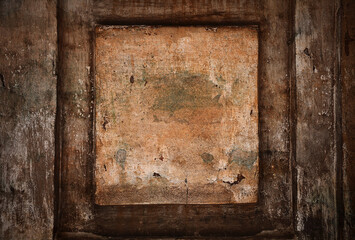 The old wall. Square blank background, old brown surface texture - 408883424