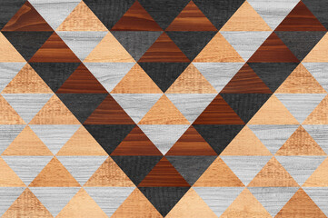Seamless colorful wooden wall with triangle pattern. 