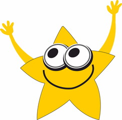 Cartoon Funny Star with eyes and hands 