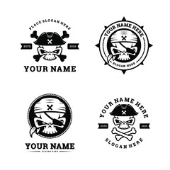 Set of Simple Skull Pirate Hat Bandana Bone Black and White Logo Designs