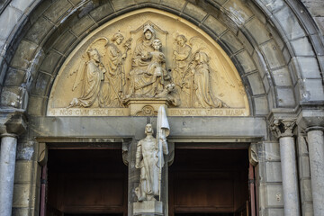 Fototapeta premium Roman-Byzantine style catholic Church of Saint Eugenie (Eglise Sainte-Eugenie, 1856) - one of Biarritz major landmarks. Biarritz, Department of Pyrenees-Atlantiques, Nouvelle-Aquitaine region, France.