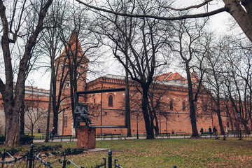 Fototapeta na wymiar Monument of Jan Mateyko in Krakow by Florian's Gate by St. Florian's Gate, Brama Florianska. Polish painter