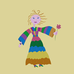 redhead girl with curly hair holding a flower