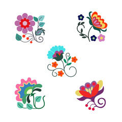 Composition of folklore elements, stylized colors and patterns. Greeting card of folk art, banner, cover. Vector illustration