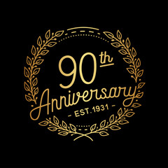 90 years anniversary celebrations design template. 90th logo. Vector and illustrations.