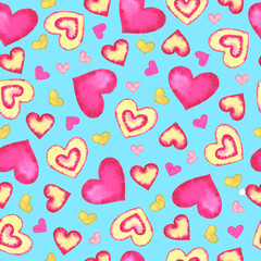 Seamless pattern with hearts on blue background