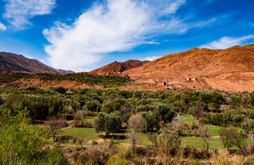Hiking through the High Atlas Mountains of Morocco on a sunny day