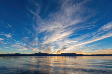 Sunset landscape around Nevada Beach of Lake Tahoe